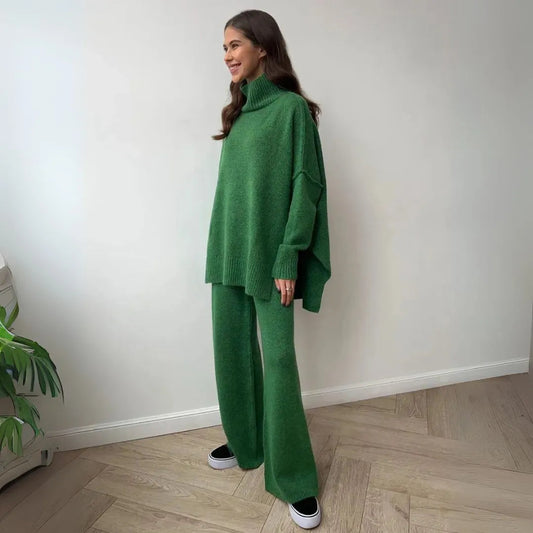 Oversized loungewear set with turtleneck sweater and wide-leg pants