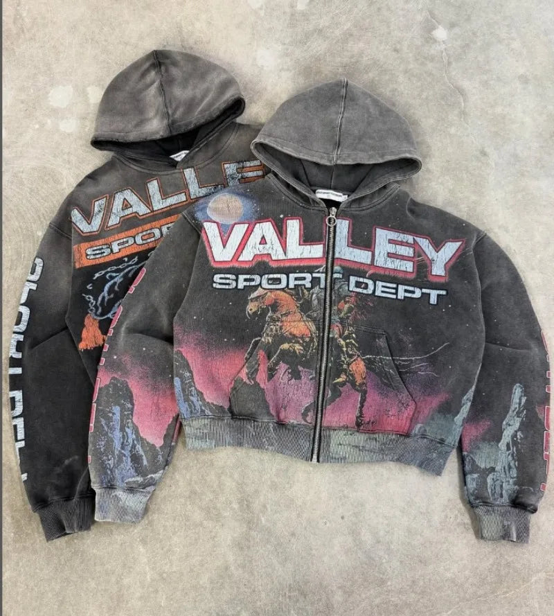 Unisex Zip Hoodie mit Reißverschluss im American Retro Stil