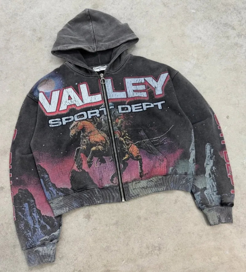 Unisex Zip Hoodie mit Reißverschluss im American Retro Stil
