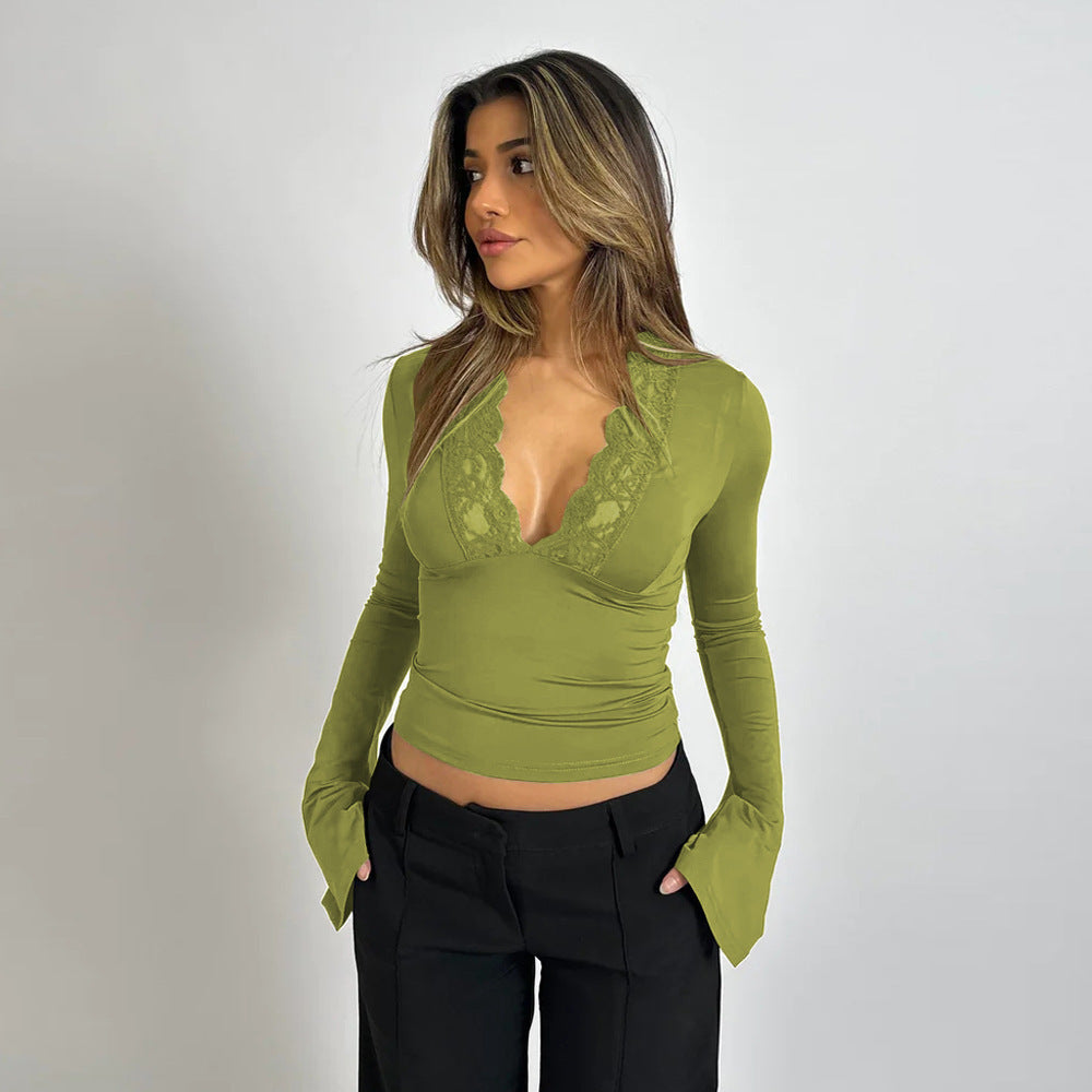 V-Ausschnitt Bluse mit Flare-Ärmeln