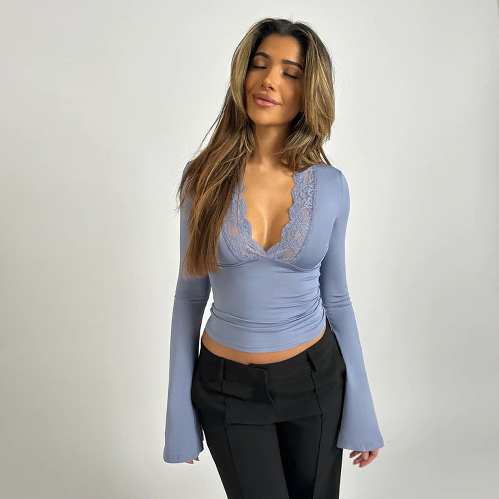 V-Ausschnitt Bluse mit Flare-Ärmeln