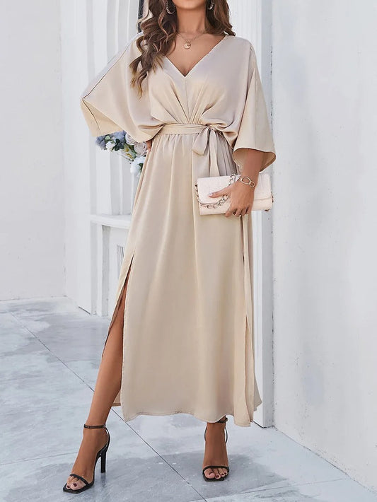 Festliches V-Ausschnitt Damenkleid für Hochzeitsgast und Abendanlässe