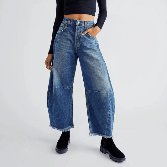 Vintage Weite Denim Jeans Damen mit Hoher Taille