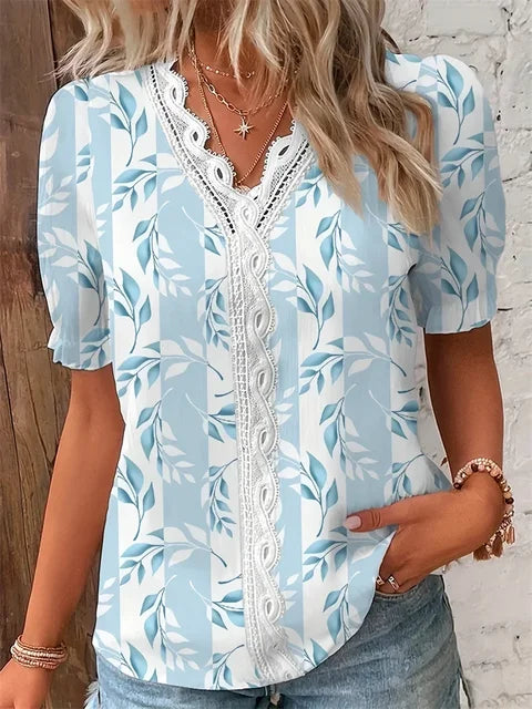 Beatrix | Elegant blus dam med V-ringning och blommönster