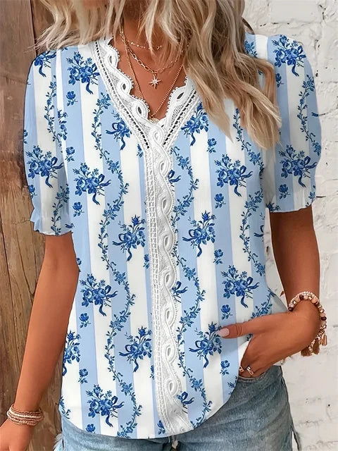 Beatrix | Elegant blus dam med V-ringning och blommönster