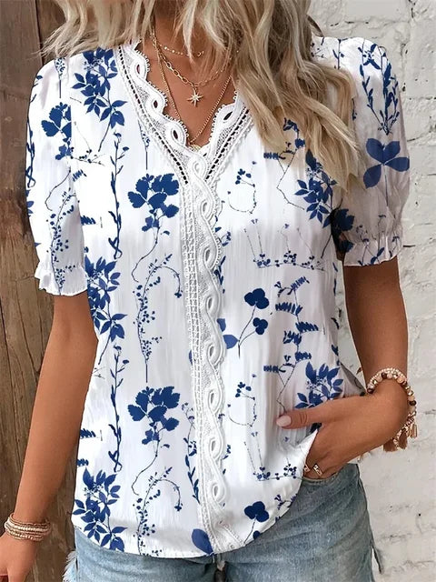 Variant image for Beatrix | Elegante Bluse Damen mit V-Ausschnitt und Blumendruck-6