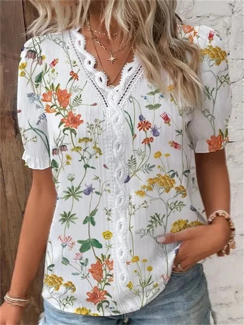 Variant image for Beatrix | Elegante Bluse Damen mit V-Ausschnitt und Blumendruck-11