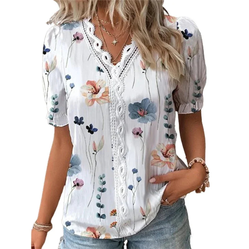 Beatrix | Elegant blus dam med V-ringning och blommönster