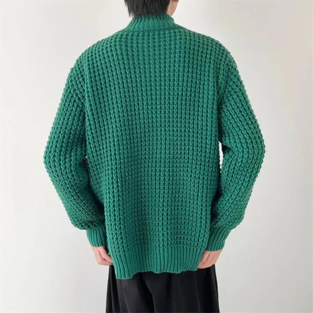 Waffelstrickpullover Herren mit Stehkragen und Reißverschluss