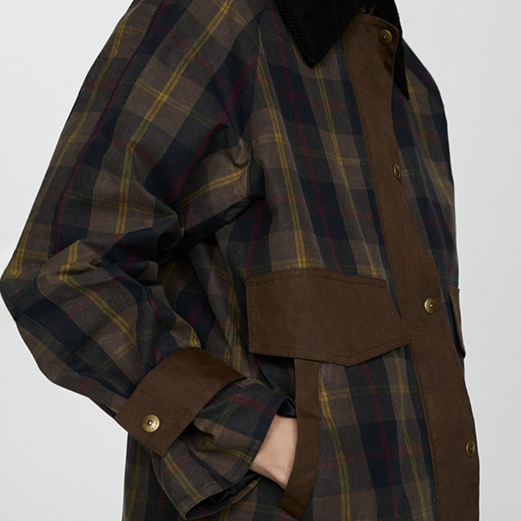 Warme Geruite Jacke Damen mit Weichem Bontkragen