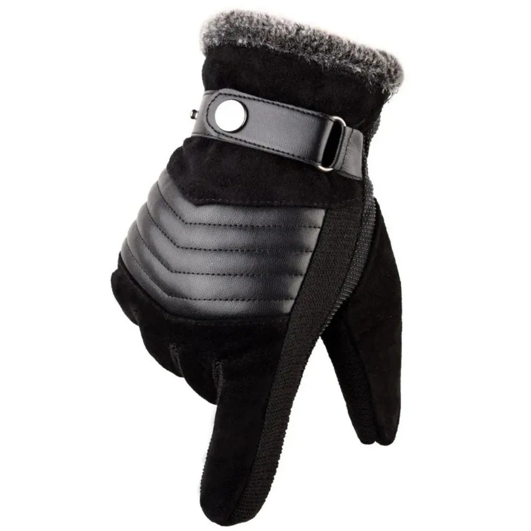 Warm touchscreen winter gloves made of suede with genuine leather accents