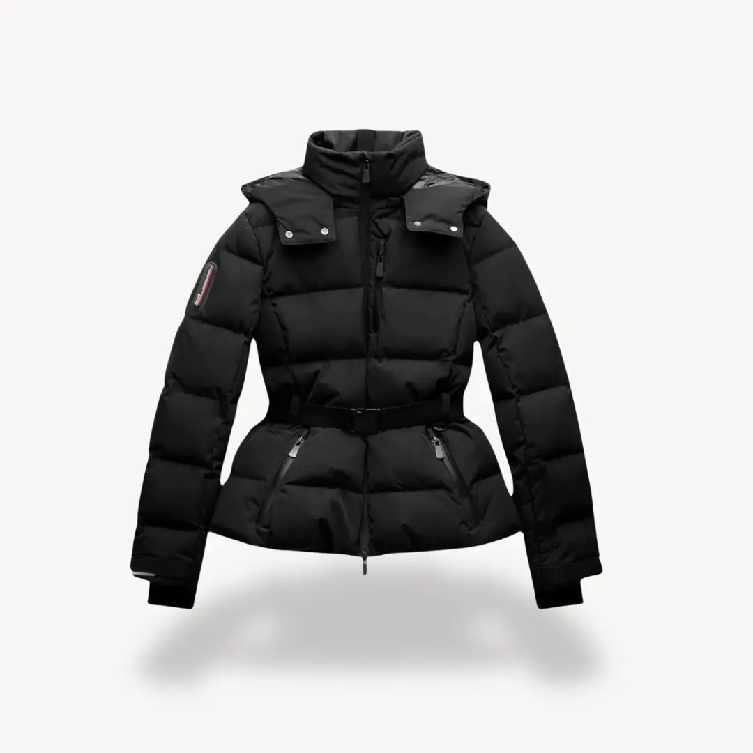 Wasserabweisende Pufferjacke Damen mit Taillengürtel – Schwarz, Winterjacke für kühle Tage 0