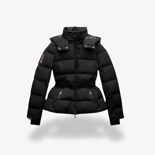 Wasserabweisende Pufferjacke Damen mit Taillengürtel – Schwarz, Winterjacke für kühle Tage 0