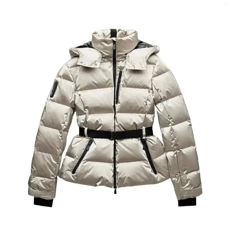 Wasserabweisende Pufferjacke Damen mit Taillengürtel – Schwarz, Winterjacke für kühle Tage 6