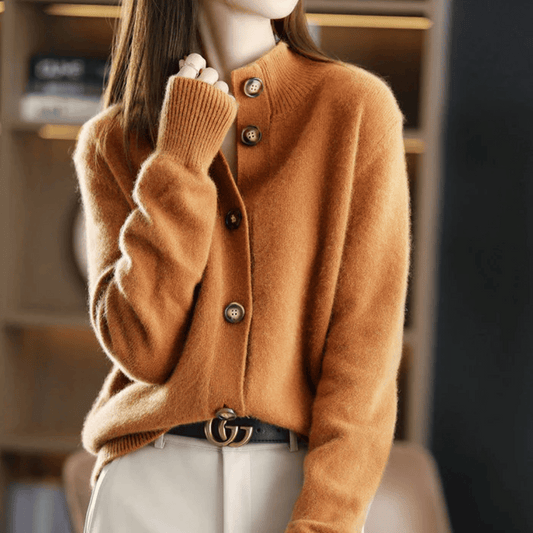Cardigan Damen mit Stehkragen und Modernen Knöpfen