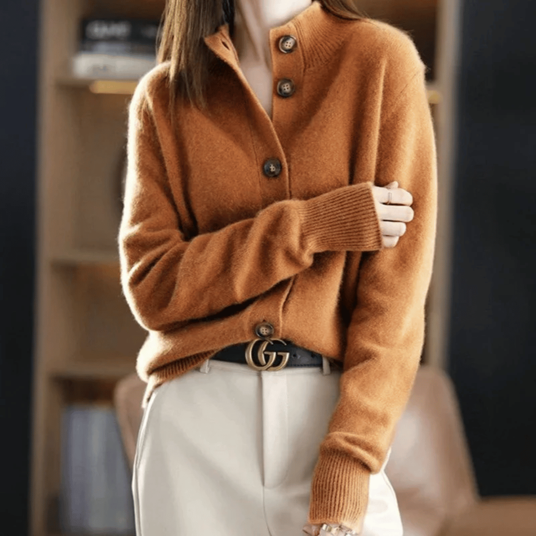 Cardigan Damen mit Stehkragen und Modernen Knöpfen