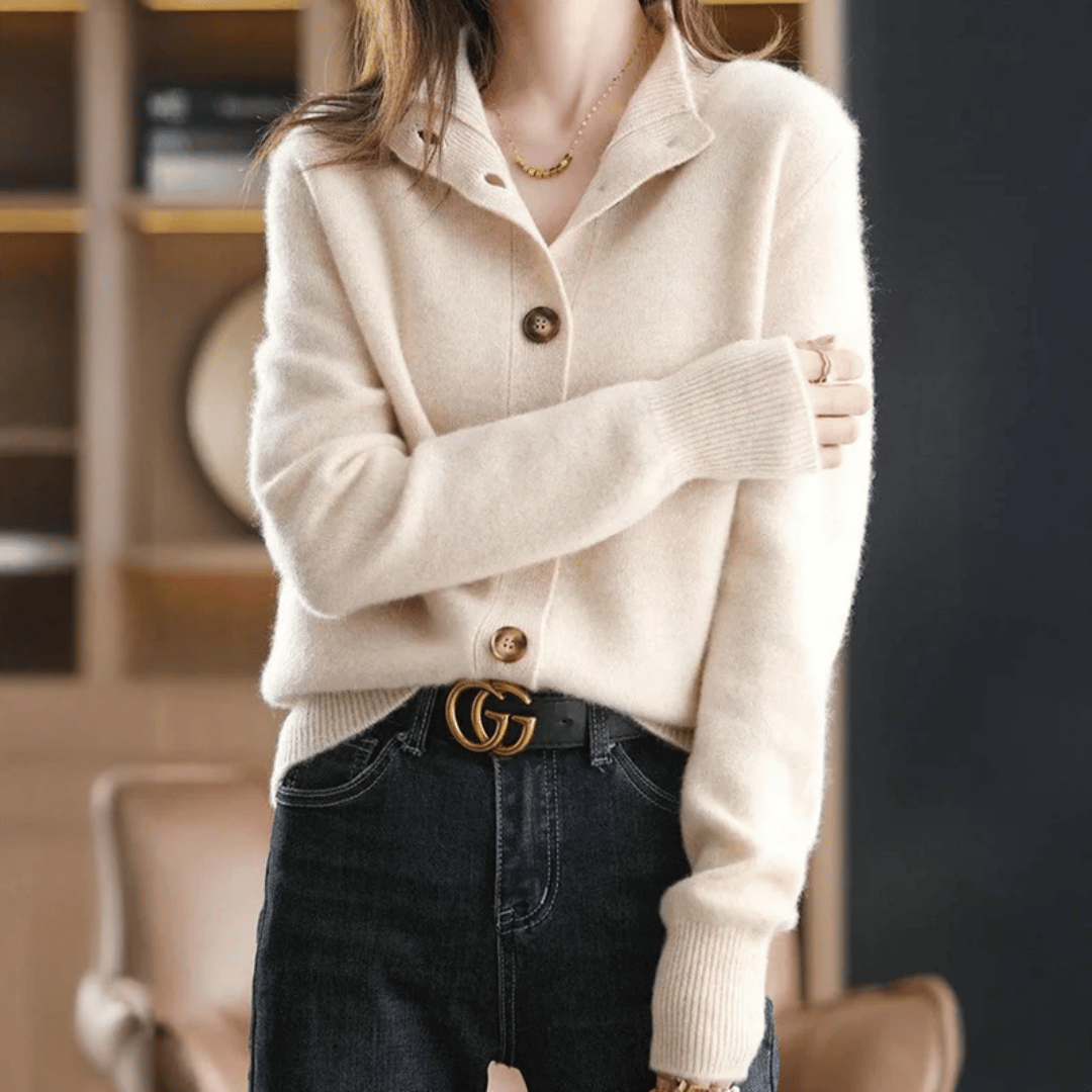 Cardigan Damen mit Stehkragen und Modernen Knöpfen