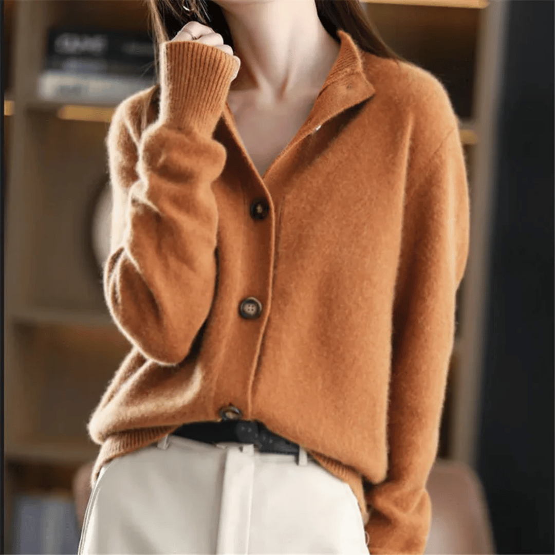Cardigan Damen mit Stehkragen und Modernen Knöpfen