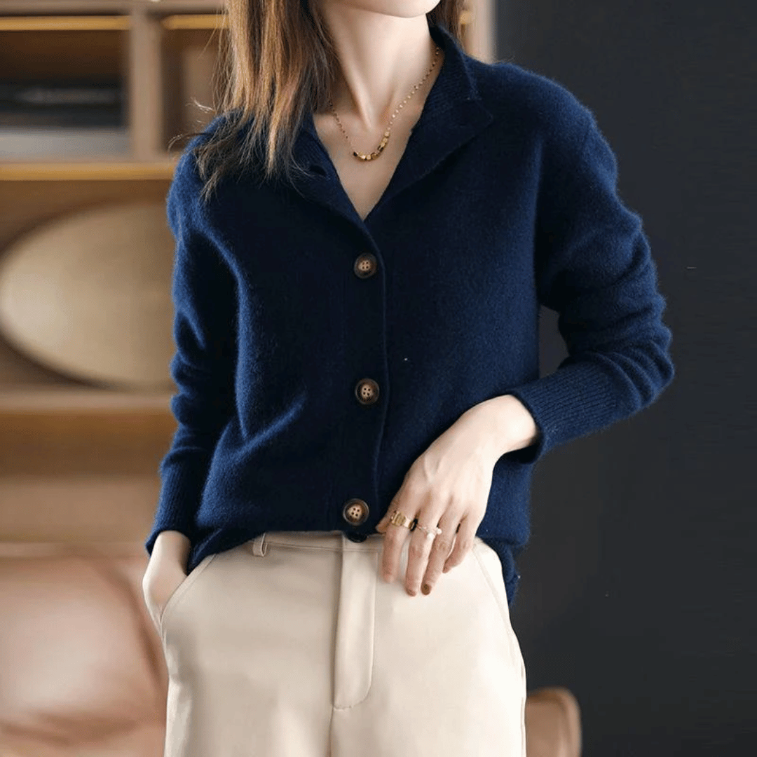 Cardigan Damen mit Stehkragen und Modernen Knöpfen