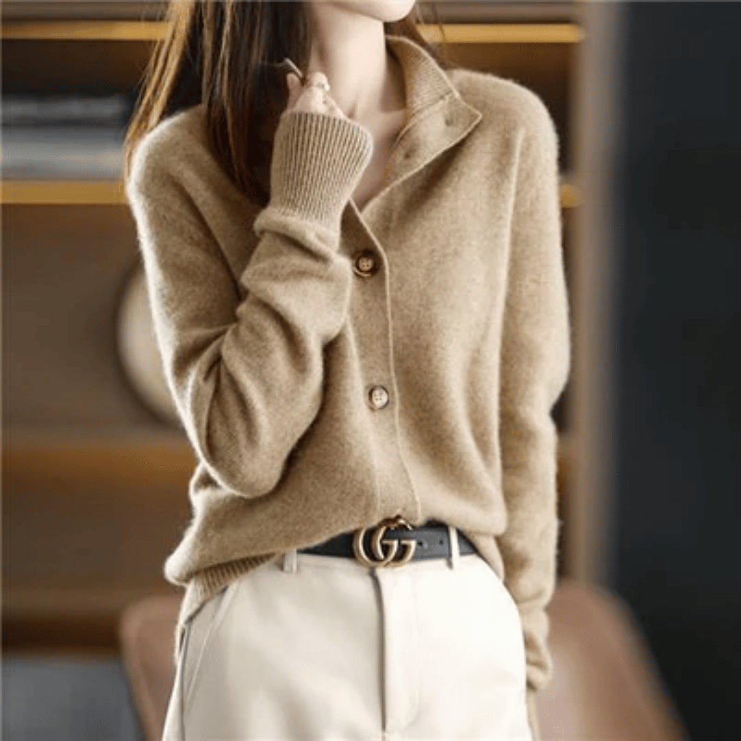 Cardigan Damen mit Stehkragen und Modernen Knöpfen