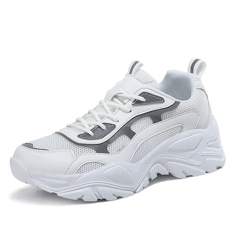 Weiße Damen-Sneaker mit dicker Sohle und reflektierendem Design – Bequeme Freizeitschuhe 4