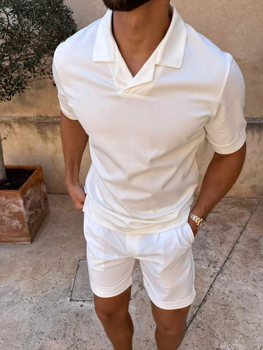 Weißes Polo-Shirt und Shorts Set für Herren
