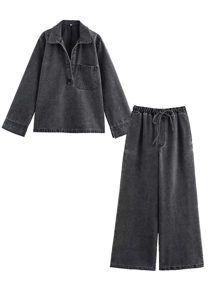Completo denim da donna in 2 pezzi per autunno 2025