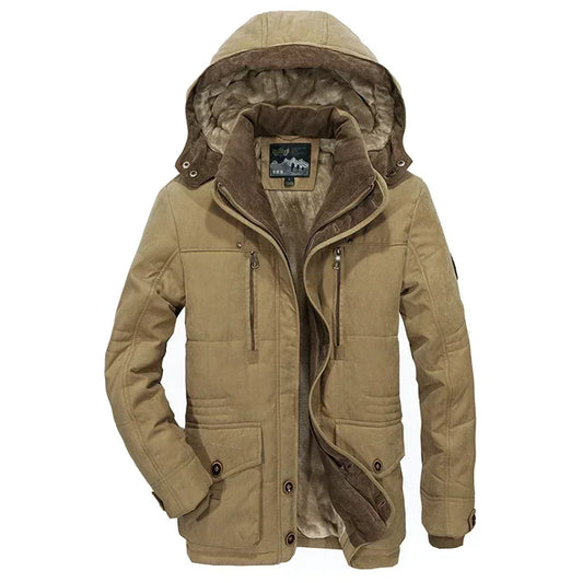 Winterjacke für Herren aus dickem Baumwollmaterial mit abnehmbarer Kapuze