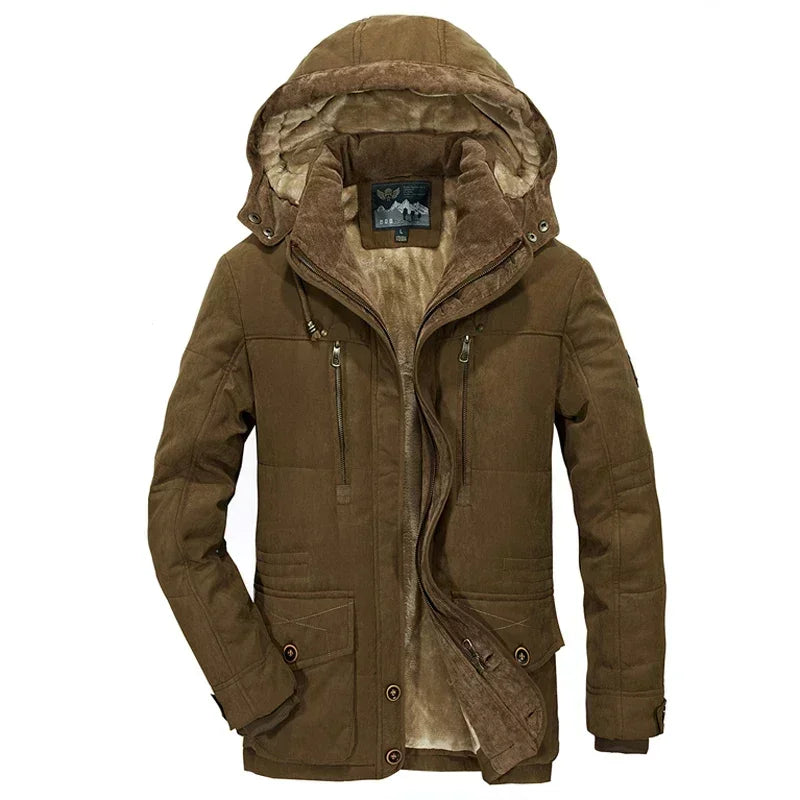 Winterjacke für Herren aus dickem Baumwollmaterial mit abnehmbarer Kapuze