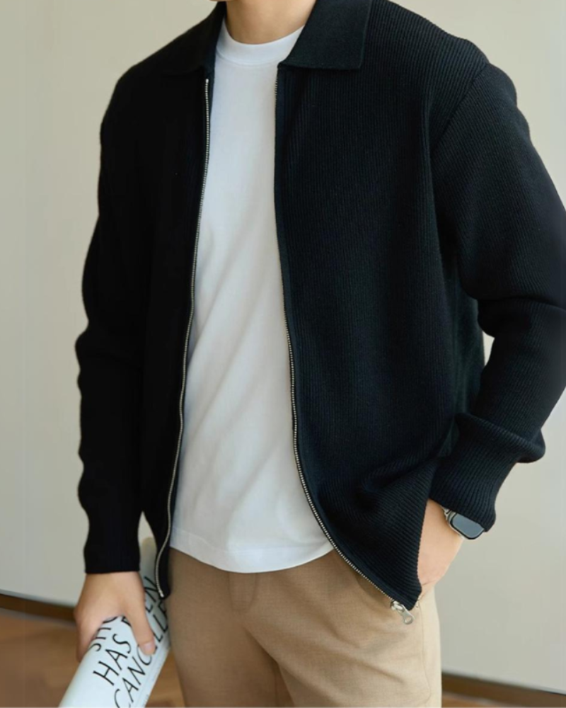 Cardigan men and structured collar