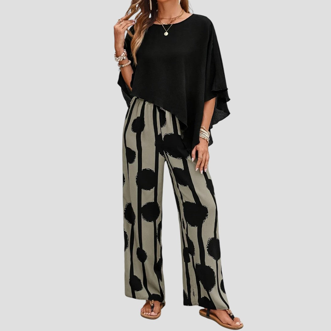 Eve | Set asimmetrico da donna con pantaloni stampati per outfit eleganti