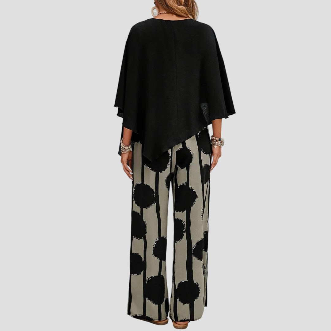 Eve | Set asimmetrico da donna con pantaloni stampati per outfit eleganti