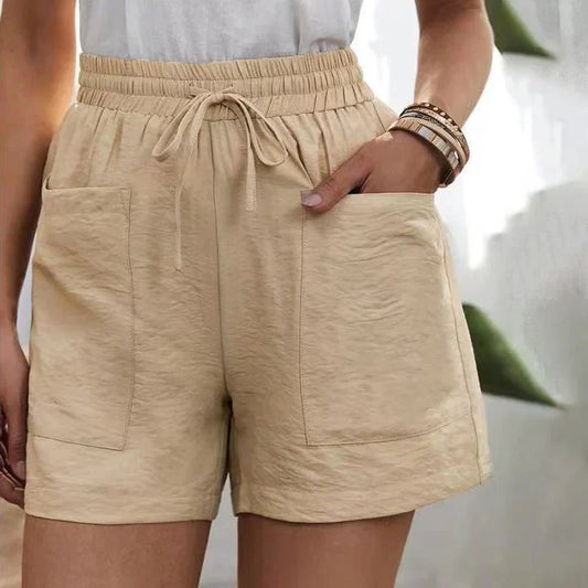 Lässige Leinen Shorts für Frauen mit Elastischem Bund und Vordertaschen