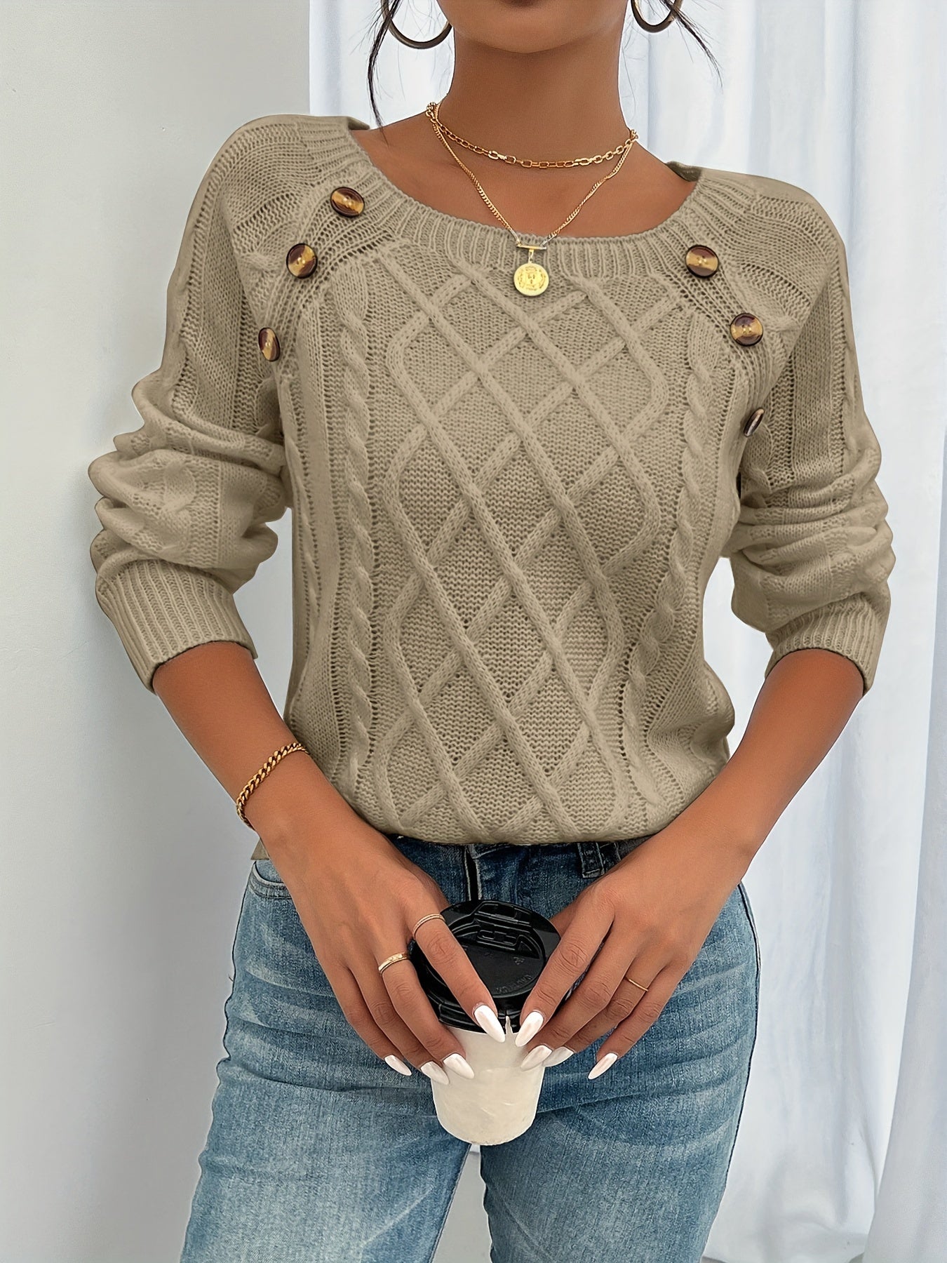 Olive | Casual Pullover Top mit Rundhalsausschnitt