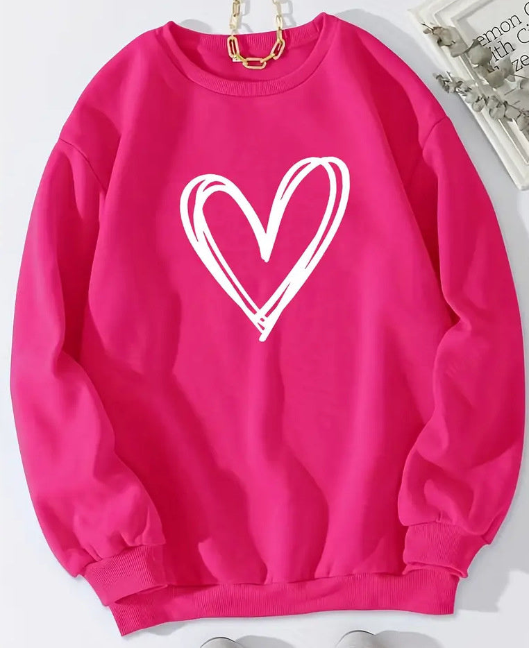 Herz-Print Rundhals-Langarmsweatshirt