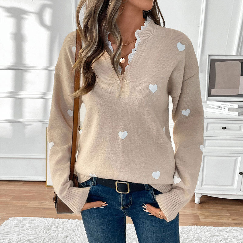 Valentines Day Clothing V-neck Love Sweater For Women 2