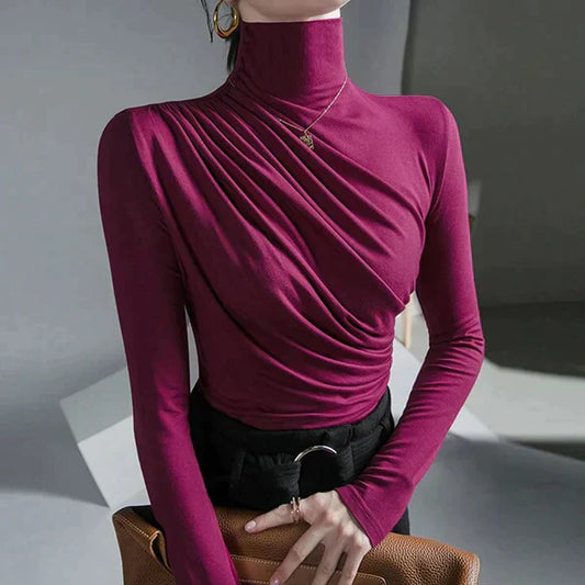 Beatrix | Elegante Bluse Damen mit Falten und Rollkragen