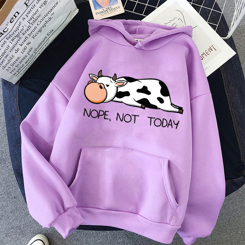 Damen Hoodie mit süßer Kuh und Print „Nope Not Today“ 6