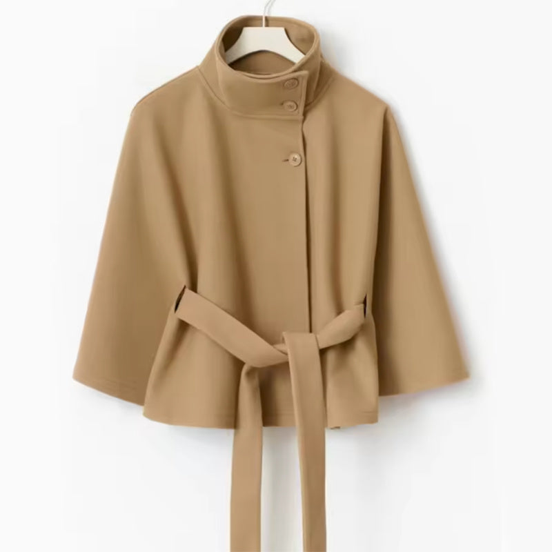 Winter High Neck Batwing Sleeve Coat With Belt Fashion Loose Elegant Button Top Trench Coat For Women Clothing 5