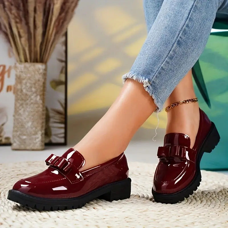 Beatrix | Damen Loafer mit Klobigem Absatz und Schleifenknoten