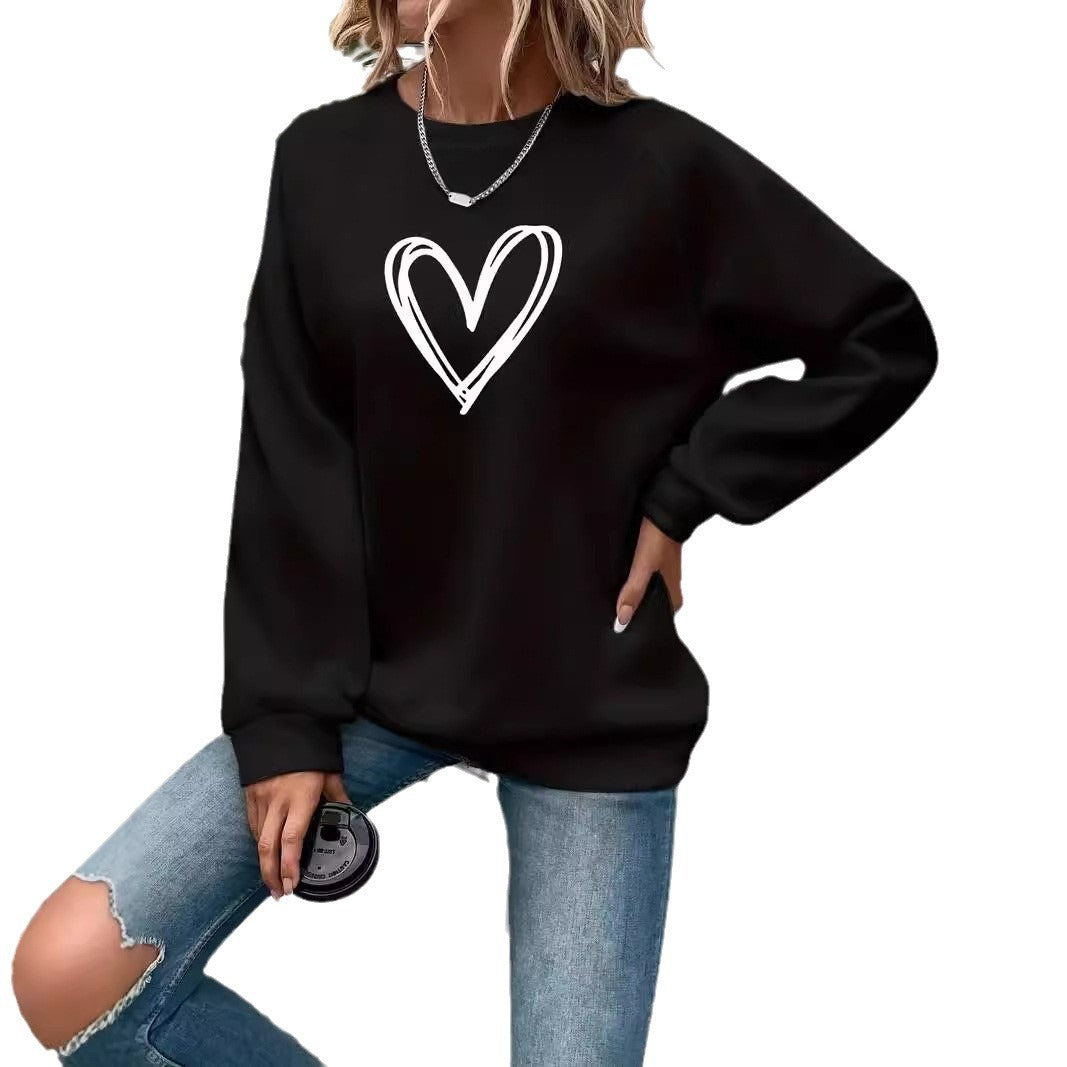 Herz-Print Rundhals-Langarmsweatshirt