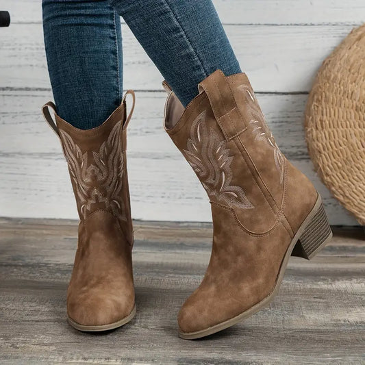 Jayla | Retro Stiefel Damen mit dicker Ferse in Schwarz oder Braun