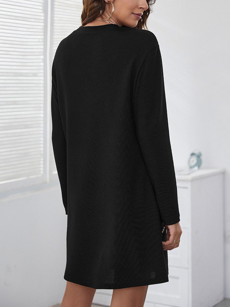 Long-sleeved Round-neck Straight Dress Fashion Casual Loose Solid Color Dress For Women Fall Spring Clothing 3