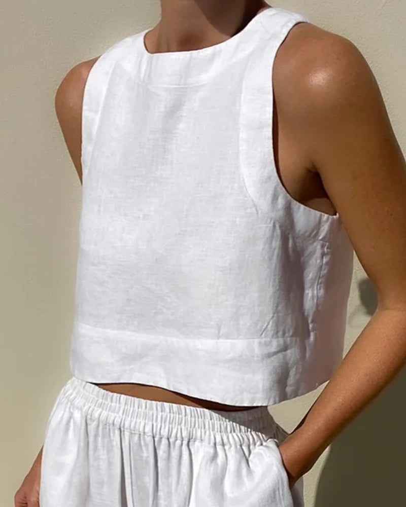 Estrella | Zweiteiliges Leinen Set für Damen – Crop-Top und Weite Hose
