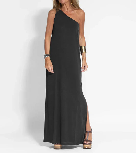 Lea | Elegant maxi dress with asymmetrical neckline for women