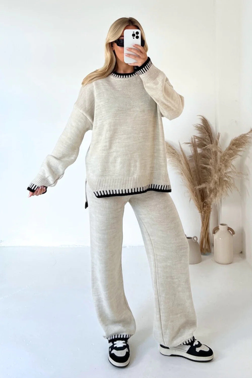Damen Strick Zweiteiler mit Pullover und Hose 6