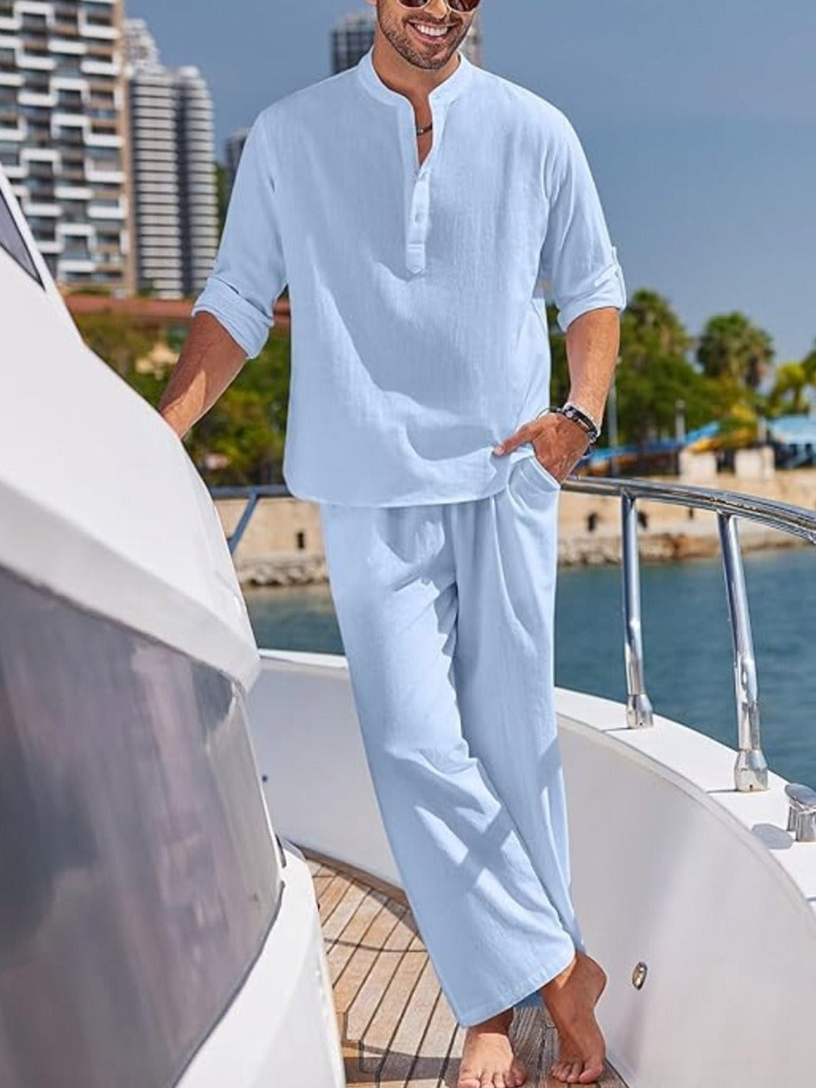 Variant image for Victor | Herren 2-teiliges Leinen-Baumwoll-Set für Sommerstyle-13