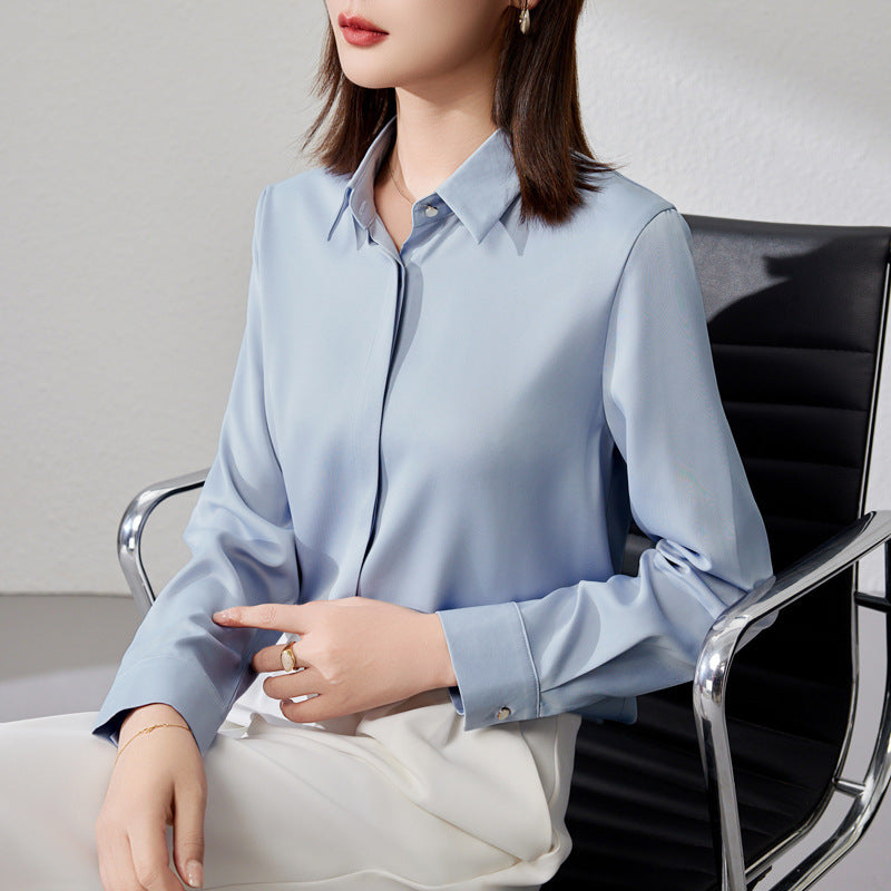 Graceful Satin Top OL Business Clothing Shirt For Women 2