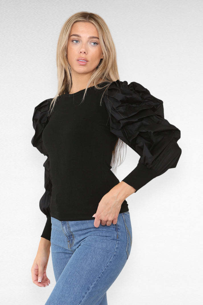 Oversized Top mit Puffärmeln für Damen – Bequemes Ribbed Oberteil aus Polyester und Elasthan, Ideal für Freizeit und Abendoutfits 8