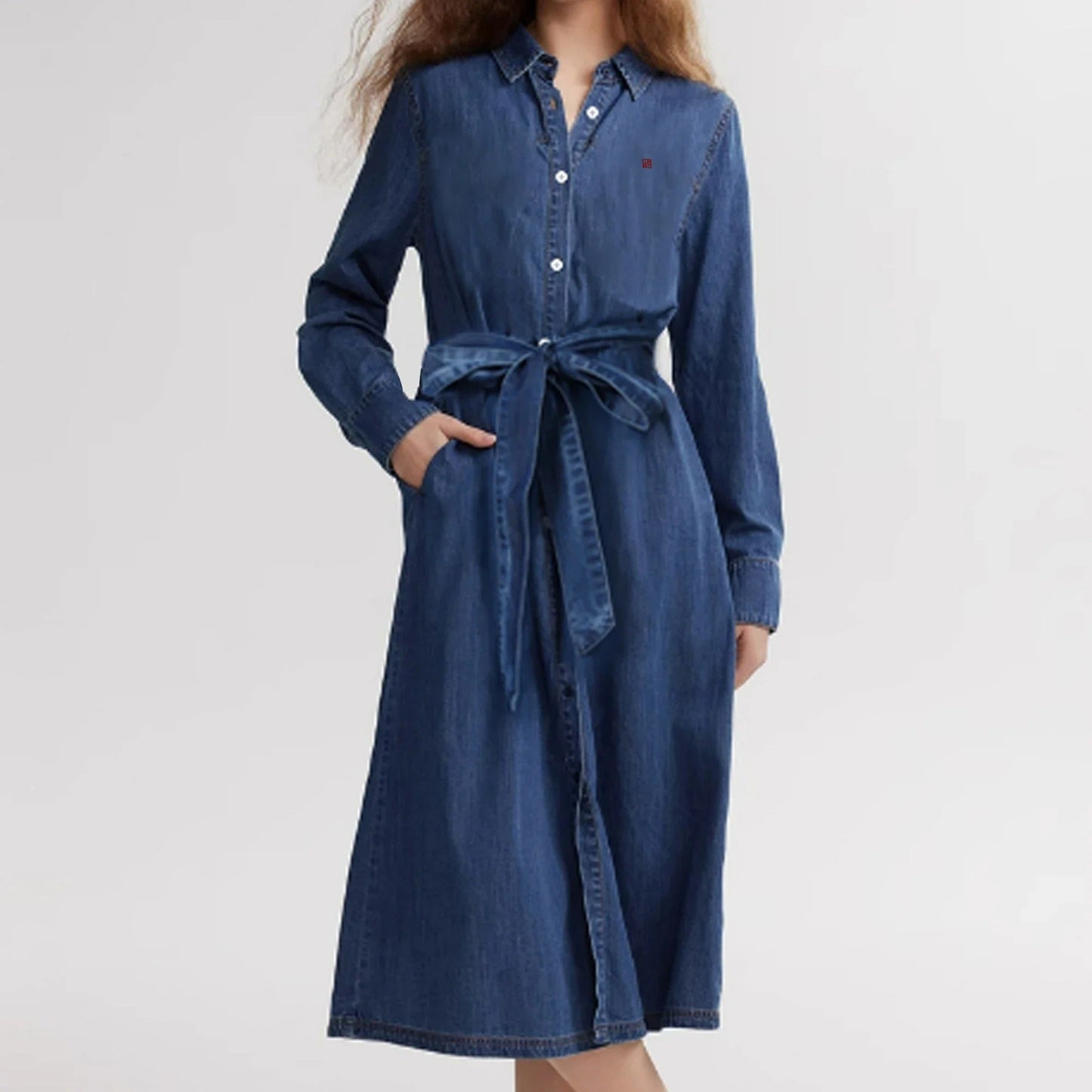 Carina | Zeitloses Hemdblusenkleid mit Bindegürtel für Damen